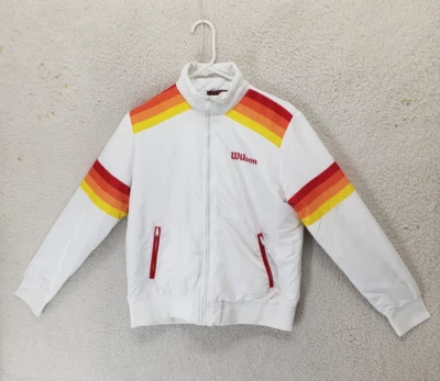 Forever 21 Wilson Women Jacket Medium White Striped 100% Polyester Full Zip - Image 1 of 4