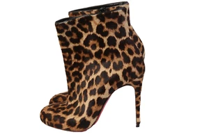 Christian Louboutin Beige Leopard Print Calf Hair Ankle Heel Boots Booties Sz 36 - Picture 1 of 15