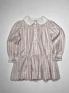 Vestido De Colección Ediciones Raras Niñas Hecho en Unión Cuello a Rayas Hecho en EE. UU. Talla XS - Imagen 1 de 9