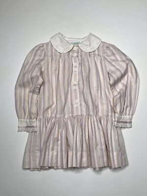 Vestido De Colección Ediciones Raras Niñas Hecho en Unión a Rayas Cuello Hecho en EE. UU. Talla XS Foto 1 de 4