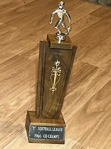 Vintage 1966 Softball YMCA Trophy 13.5” Wood Championship Award Metal Topper - Picture 1 of 8