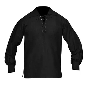 Camisa negra Highland Ghillie escocesa jacobita falda escocesa cuerda de cuero M-2XL - Imagen 1 de 4