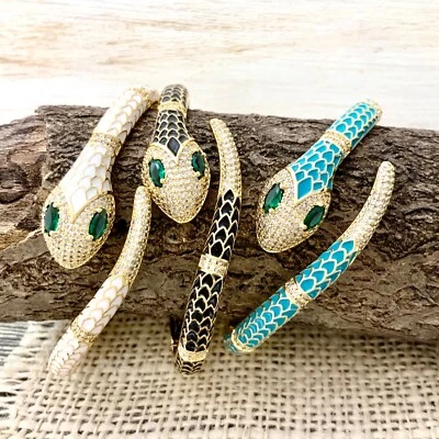 Enamel snake open cuff bracelet gold Plated stackable hot trendy - Image 1 of 4