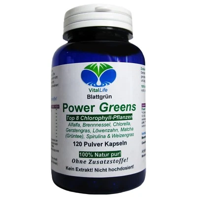 Power Greens 120 Kapseln Top 8 Chlorophyll Pflanzen OHNE Zusatzstoffe. 26331 - Bild 1 von 4