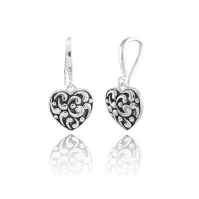 Sterling Silver Oxidized Vintage Heart Dangle Earrings - Image 1 of 4