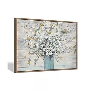 Flower Canvas Picture Framed Wall Art: Rustic Floral Artwork Blossom Bouquet ... - Picture 1 of 8