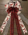 Christmas Swag Bow Sparkly Snowman Handmade For Wreath Tree Topper Mailbox