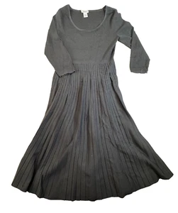 Carmen Marc Valvo Womens Fit & Flare Dress Black Pleated Knit Long Sleeve Size L - Picture 1 of 15