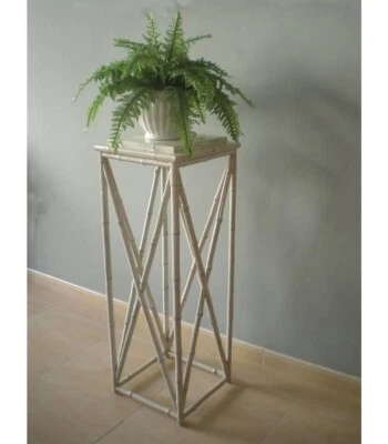 Pedestal rústico en madera de bambú y acabado en blanco rozado - Imagen 1 de 2