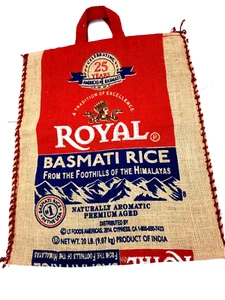 Royal Basmati Rice Reuseable Burlap Bag Handles Zippered - Picture 1 of 6