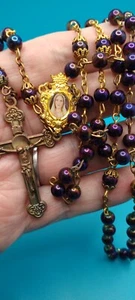 28 Zoll lila Glasperlen Rosenkranz mit Kreuz und Darstellung von Mutter Maria - Bild 1 von 5