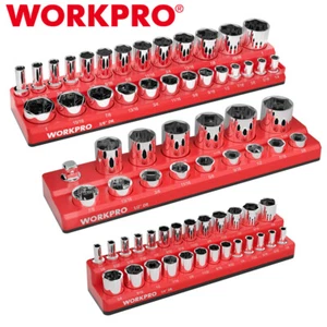 WORKPRO 3PCS Magnetic Socket Organizer Set 1/4" 3/8" 1/2" Drive SAE Socket Trays - Picture 1 of 10