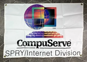 Vintage 1995 Compuserve SPRY Internet Division Vinyl Banner Poster & Pin - Picture 1 of 3