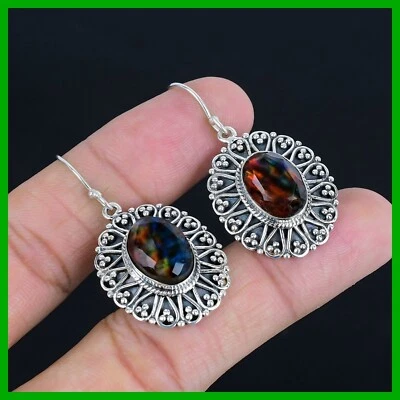 День матери продажи аммолит камень падение крюк винтажный жена подарок серьги 925 серебро - Изображение 1 из 4