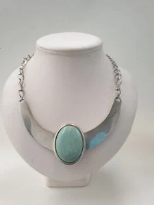 Silver Faux Turquoise Bohemian Vintage Style Collar Necklace - Picture 1 of 4