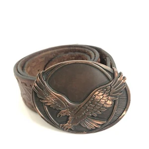 Nooona Belt Co Brown Tooled Leather w/ Bronze Flying Eagle Buckle 34” N2435602 - Picture 1 of 8