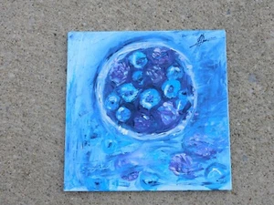 pintura acrílica original arándano firmada por el artista 8x8 - Imagen 1 de 2
