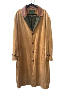 Orvis Signature Long Trench Overcoat XL Rancher Leather Collar Tan Wool Lining - Picture 1 of 12