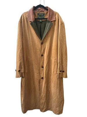 Orvis Signature Long Trench Overcoat XL Rancher Leather Collar Tan Wool Lining - Image 1 of 4