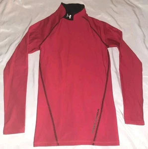 Mens Under Armour ColdGear Red Black Fitted Mock Compression Fleece M Medium - Picture 1 of 5