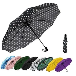 Windproof Travel Compact Umbrella-Automatic 42 Inch-1 Pack Black Polka Dotes - Picture 1 of 7
