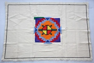 Vintage Native American Lakota Needlepoint CrossStitch Turtle WallArt Unfinished - Picture 1 of 12