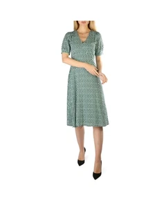 Tommy Hilfiger Elegant Midi Dress with Short Sleeves and V-Neck Women Green - Picture 1 of 4