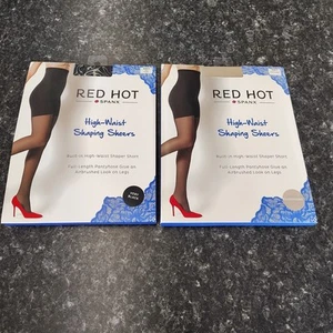 Set Of 2 Red Hot Spanx Shaper Pantyhose Size 2 Black & Champagne High Waist NEW - Picture 1 of 7