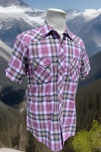 Wrangler Retro Button Up Shirt Men Western Large Pearl Snap Pink Short Sleeve - Picture 1 of 6