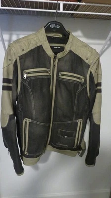 OEM Harley Davidson XL Distressed Leather & Denim Embroidered Winter Jacket - Image 1 of 4