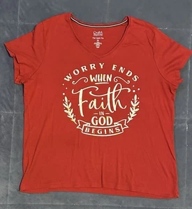 croft barrow Women’s Red T Shirt “Worry Ends When Faith In God Begins” Sz XXL - Picture 1 of 6