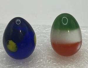 2 huevos remolino de vidrio bellamente colores forma ovalada canicas azul cobalto brilla - Imagen 1 de 7