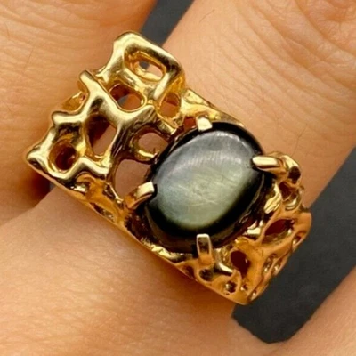 Vintage 14K Famor Gold Black Star Sapphire Ring Size 6.5 - Image 1 of 4
