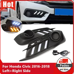 For 2016-2018 Honda Civic DRL LED Daytime Running light Fog Lamps Turn Signal - Picture 1 of 17