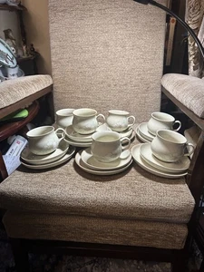 Denby Daybreak Vintage Stoneware Trios (Cup, Saucer, Tea Plate) Set of 7 - Picture 1 of 3