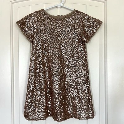 Gap Kids Girls XS Dress Gold Sequin Flutter Short Sleeve A Line Formal Party - Image 1 of 4
