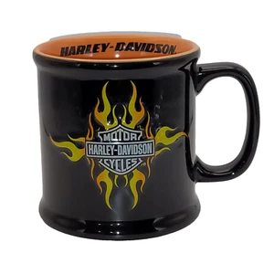 2002 Harley-Davidson Bursting Flames Black Orange LARGE Vintage Coffee Tea Mug - Picture 1 of 6