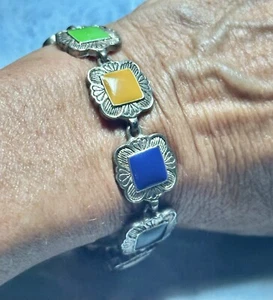 Vintage Magnetarmband Silberfarben Mehrfarbig Emaille - Bild 1 von 10