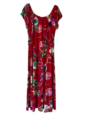 Susan Graver Liquid Knit Layer Top Red Maxi Floral Stretch Size Large - Imagem 1 de 4
