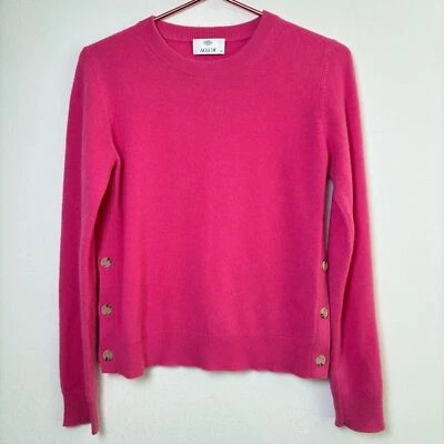 100% Cashmere Crew Neck Sweater Side Buttons Fuchsia Magenta Hot Pink Preppy XS - Image 1 of 4