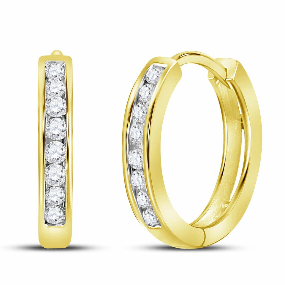10kt Yellow Gold Womens Round Diamond Hoop Earrings 1/4 Cttw - Image 1 of 1