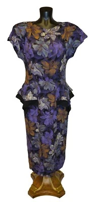 Vestido Karin Stevens Vintage Años 80 Floral Peplum Hecho en EE. UU. Secretaria Talla 7/8 Foto 1 de 2