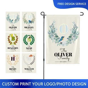 Bandera de jardín personalizada monograma familiar inicial apellido fecha estim doble cara 12x18" - Imagen 1 de 8
