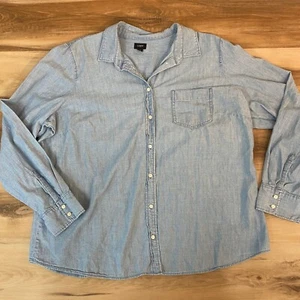 J Crew Chambray Shirt Womens 2X Blue Button Up Signature Fit - Picture 1 of 9