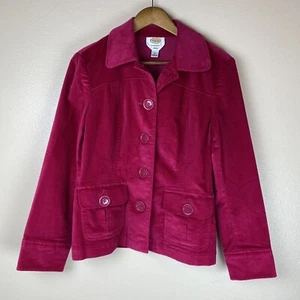 Talbots 8 Pink Velvet Shirt Jacket Coat Button Velour Stretch Velvet Chore Barn - Picture 1 of 6