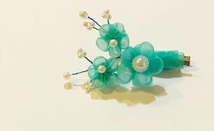 Japanese Kanzashi Hair Clip Made with Satin Fabric and Gater Clip Blue Color - Picture 1 of 4