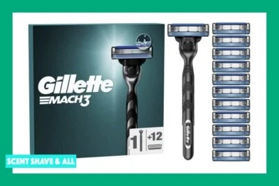 Gillette Mach3 Men's Razor + 12 Razor Blade Refills Gift Set FAST FREE POSTAGE