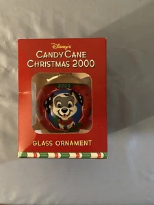 Vintage Disney Candy Cane Christmas 2000 Glass Ball In Box - Picture 1 of 4