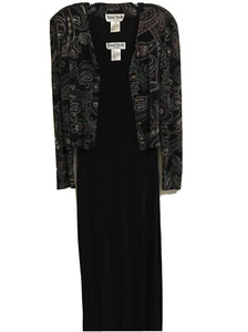 Vestido Negro Largo Ronni Nicole by Ouida 2 Piezas con Chaqueta Talla 8 Botones Dorados - Imagen 1 de 11