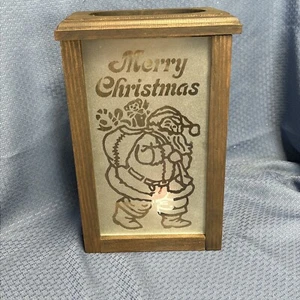 Vintage Wooden Box Frosted Glass Butterfly Window Or Snowman Candle Holder - Picture 1 of 9